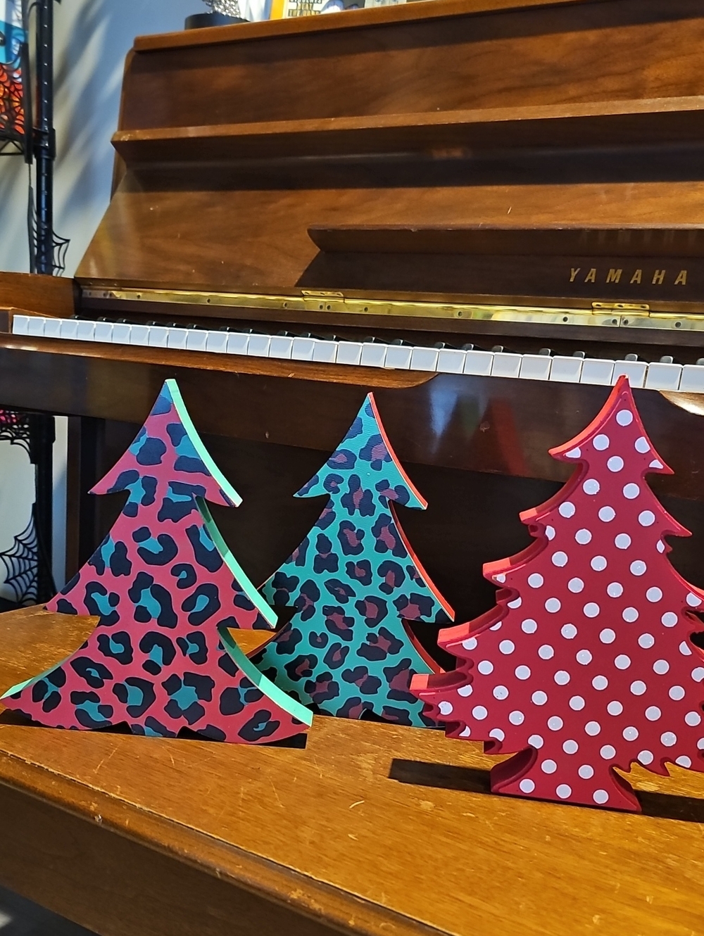 Hobby Lobby Red Polka Dot & Teal Leopard Holiday Tree Trio